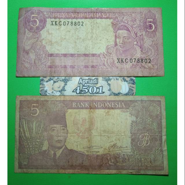 Jual UK146 UANG KUNO ASLI 5 RUPIAH SERI SUKARNO SOEKARNO TAHUN 1960