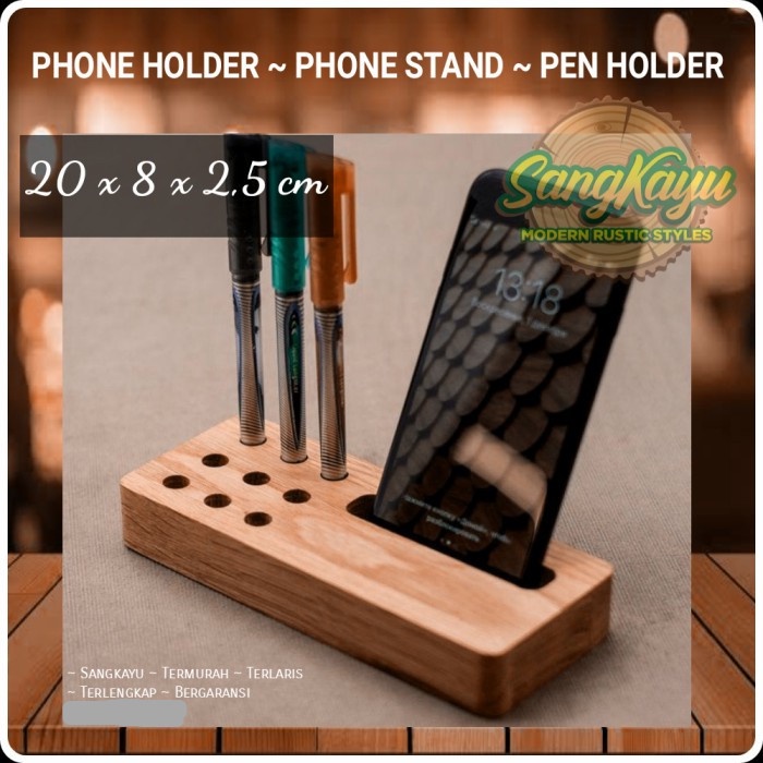 Jual Wooden Phone stand kayu Phone holder desk organizer pen holder