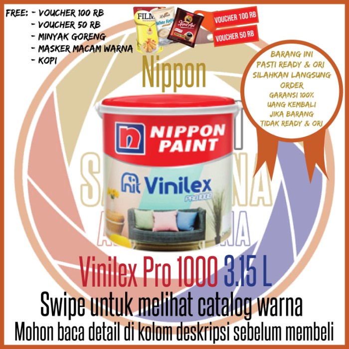 Jual Cat Tembok Vinilex Pro 1000 Galon Nippon Paint Cat Interior 4.5 Kg ...