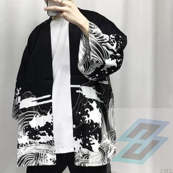 KIMONO PRIA WANITA CARDIGAN OUTER KARDIGAN PRINT DRAGON