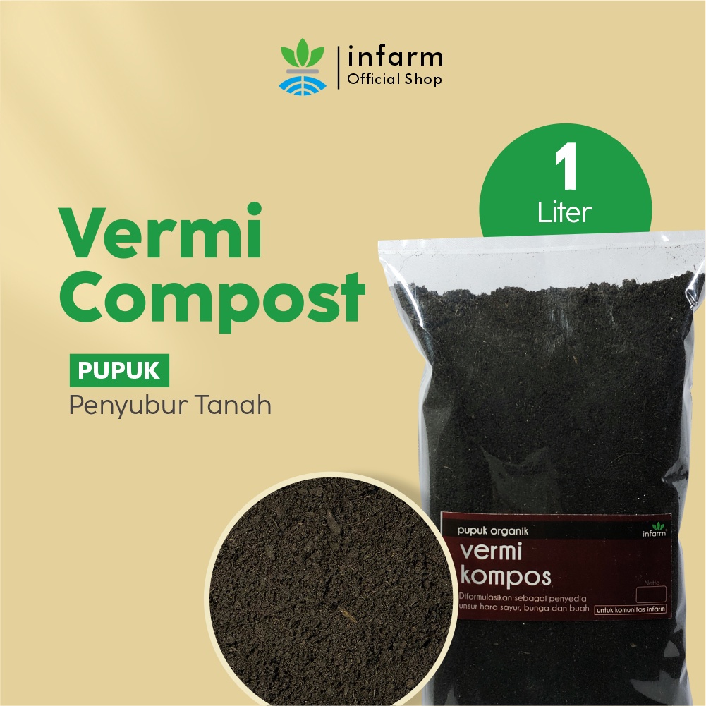 INFARM - Media Tanam Pupuk Organik Vermicompost  1 liter Gratis Label  Tanaman Kaya Nutrisi Meningkatkan Kesuburan Aman untuk Tanaman Pangan, Organik, Ramah Lingkungan, Siap Pakai Memperbaiki Kualitas Tanah Steril Ramah Lingkungan Menyuburkan Tanah Steril