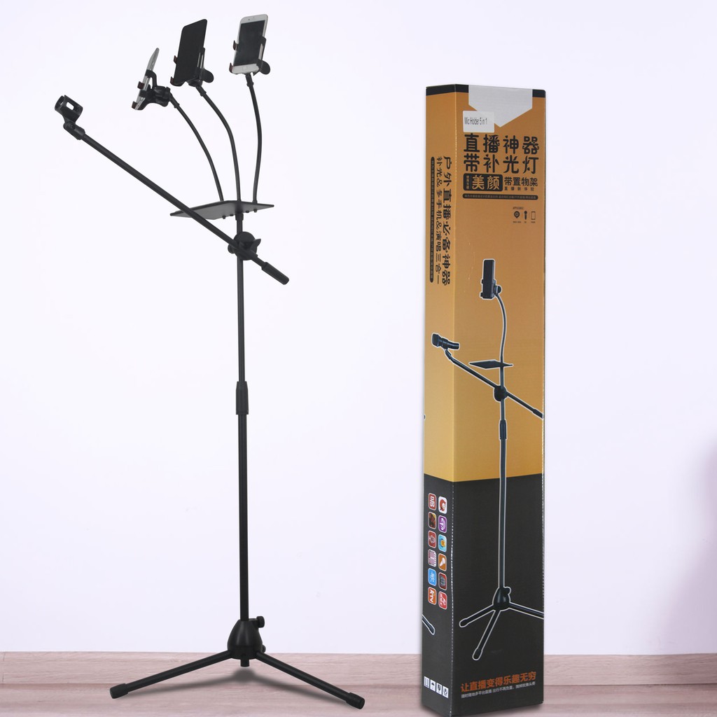 Jual Stand Mic Holder HP Microphone Standing Holder Tripod + 3 Holder
