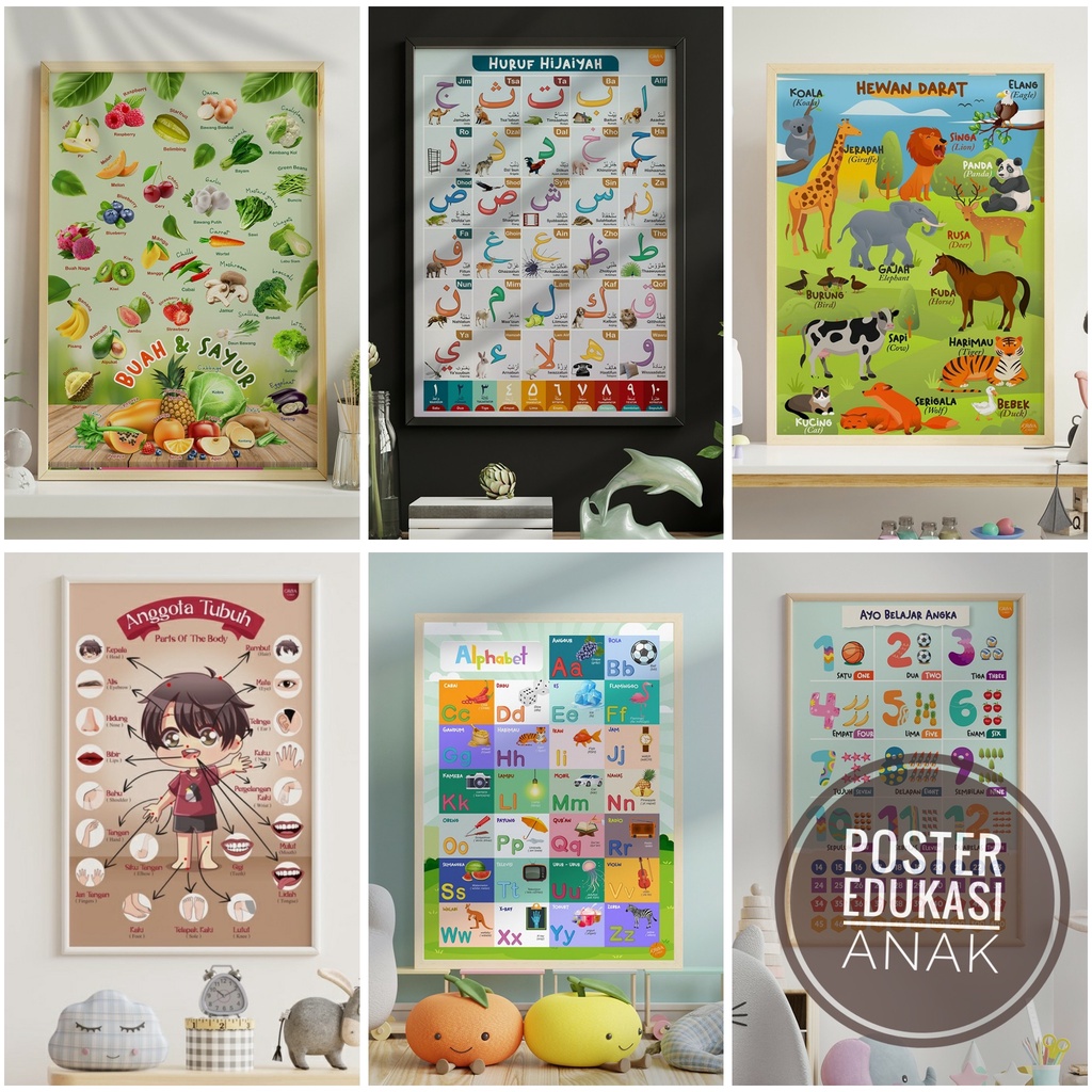 Jual Poster Edukasi Anak/ Huruf Angka Hijaiyah Hewan Tumbuhan/ Poster ...