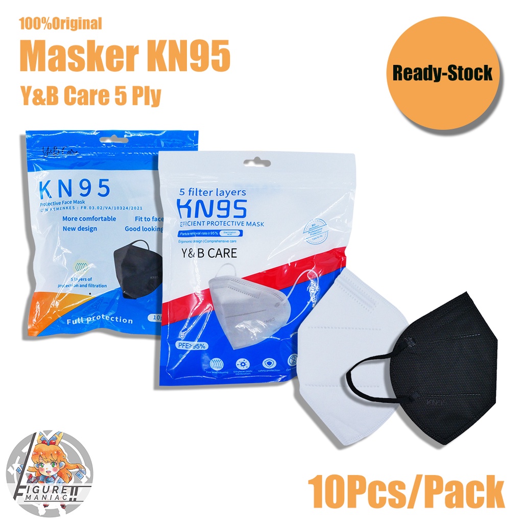 Jual Masker KN95 Y&B Care 5 Ply Original Isi 10 Pcs Hitam Putih ...