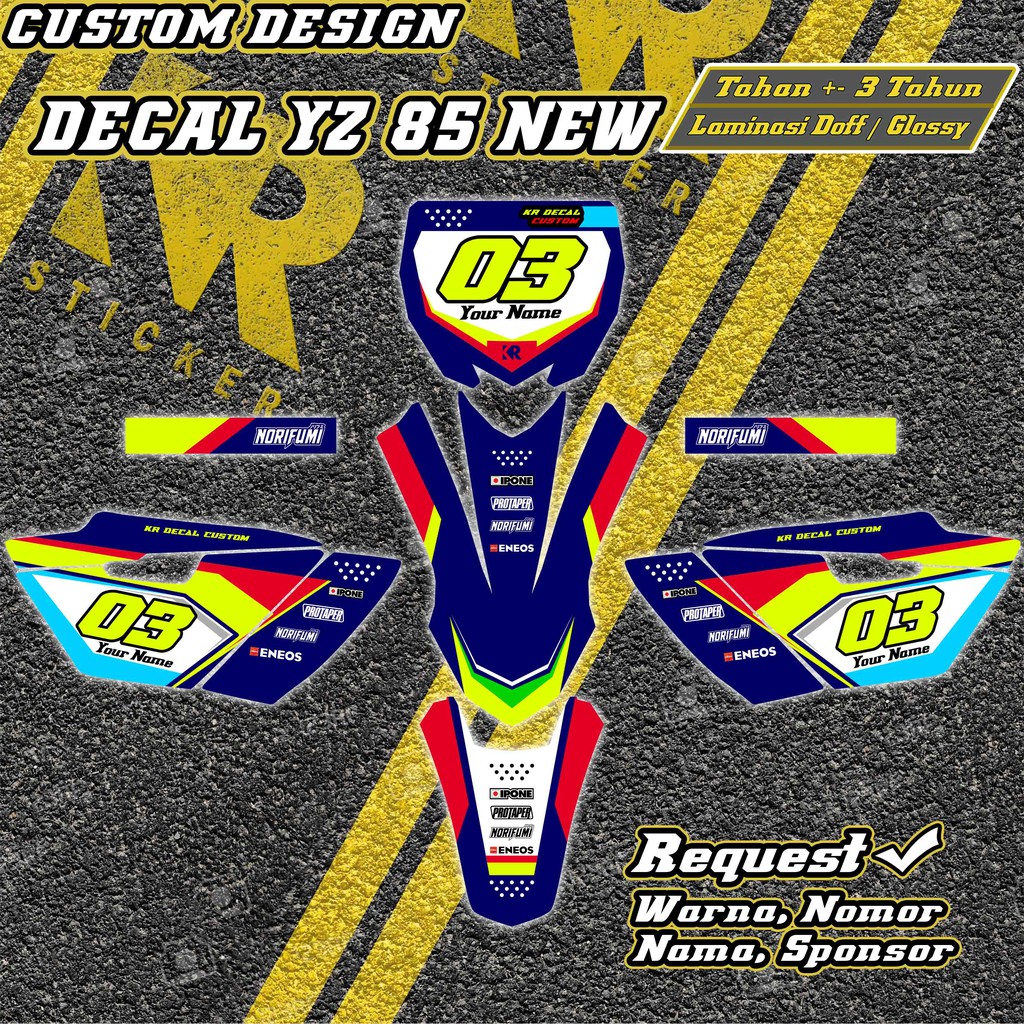 Jual Decal YZ 85 New Custom Desain bebek trail Request Nama, Nomor ...