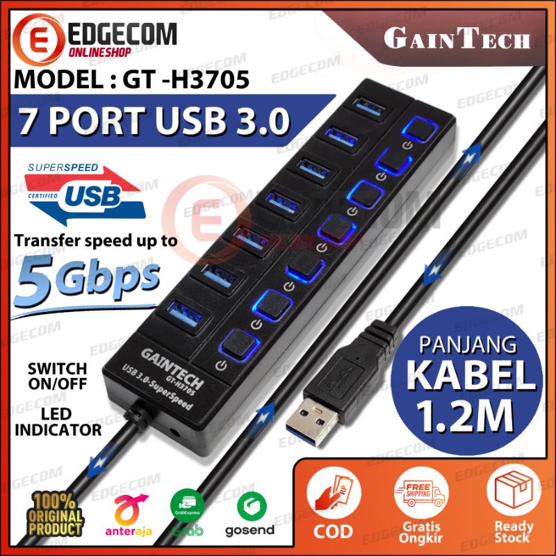 Jual USB 3.0 Hub 7 Port Saklar Digigear / Gaintech | Shopee Indonesia