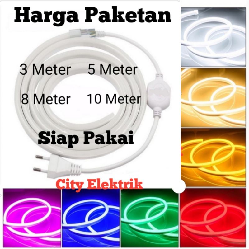 Jual Lampu LED Selang Neon Flex Neon Flexibel Harga Paketan 3M 5M 8M 10M Siap Pakai