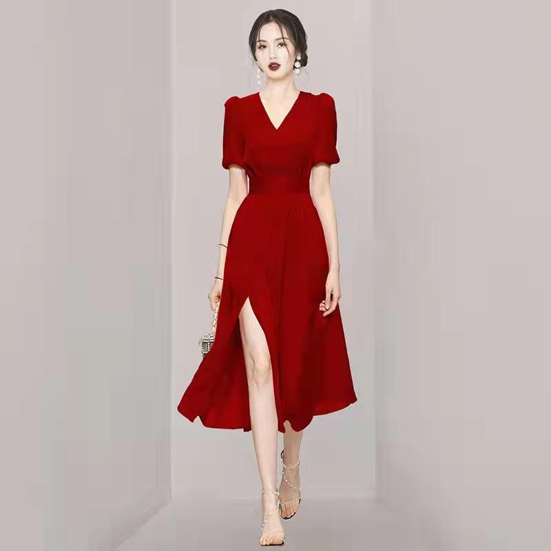 Jual Gaun Pesta/Gaun Kurus/Kualitas Tinggi Korea Seksi Merah Muda Sutra ...