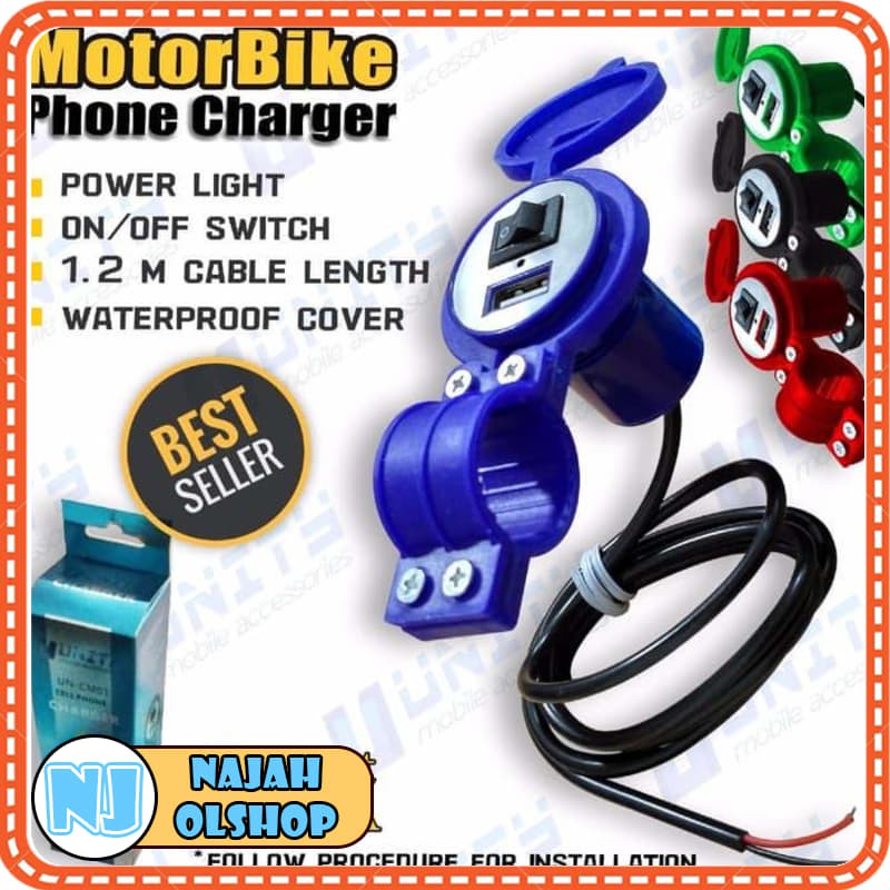 Jual Alat Charger Hp Di Motor Cas Handphone Di Aki Motor Waterproof Anti Air Dgn Tombol On Off