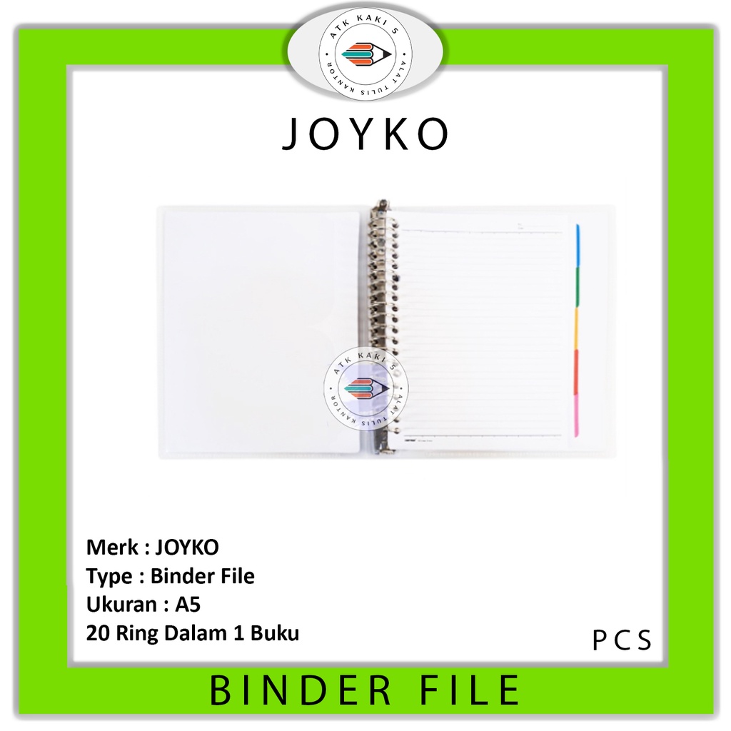 Jual JOYKO - Binder file Note A5 20Ring Free Divider Neon Random - Pcs ...