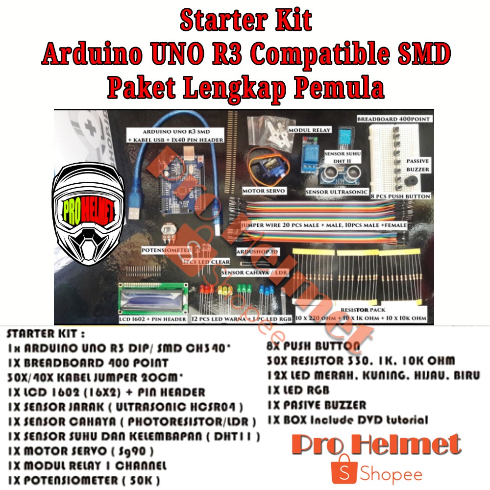 Jual Starter Kit Arduino UNO R3 Compatible Paket Lengkap Pemula SMD DIP ...