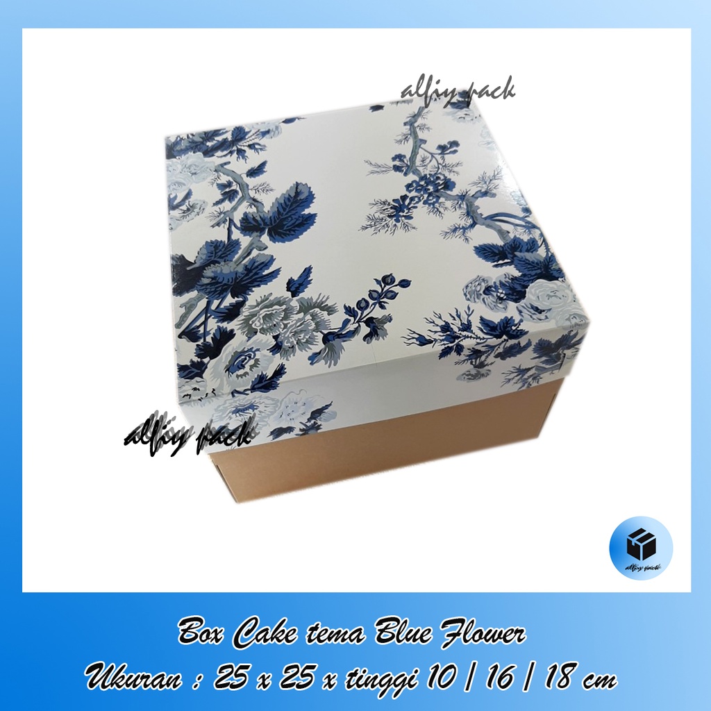 Jual 1pack isi 5pcs BOX CAKE LAPGIT BLUE FLOWER UKURAN 25x25 CM TINGGI ...