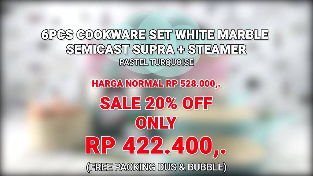 Jual panci set supra 6pcs white marble turquoise + steamer / cookware ...