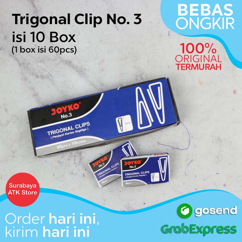Jual Trigonal Clip Joyko No.3 10 Box Klip Penjepit Kertas | Shopee ...