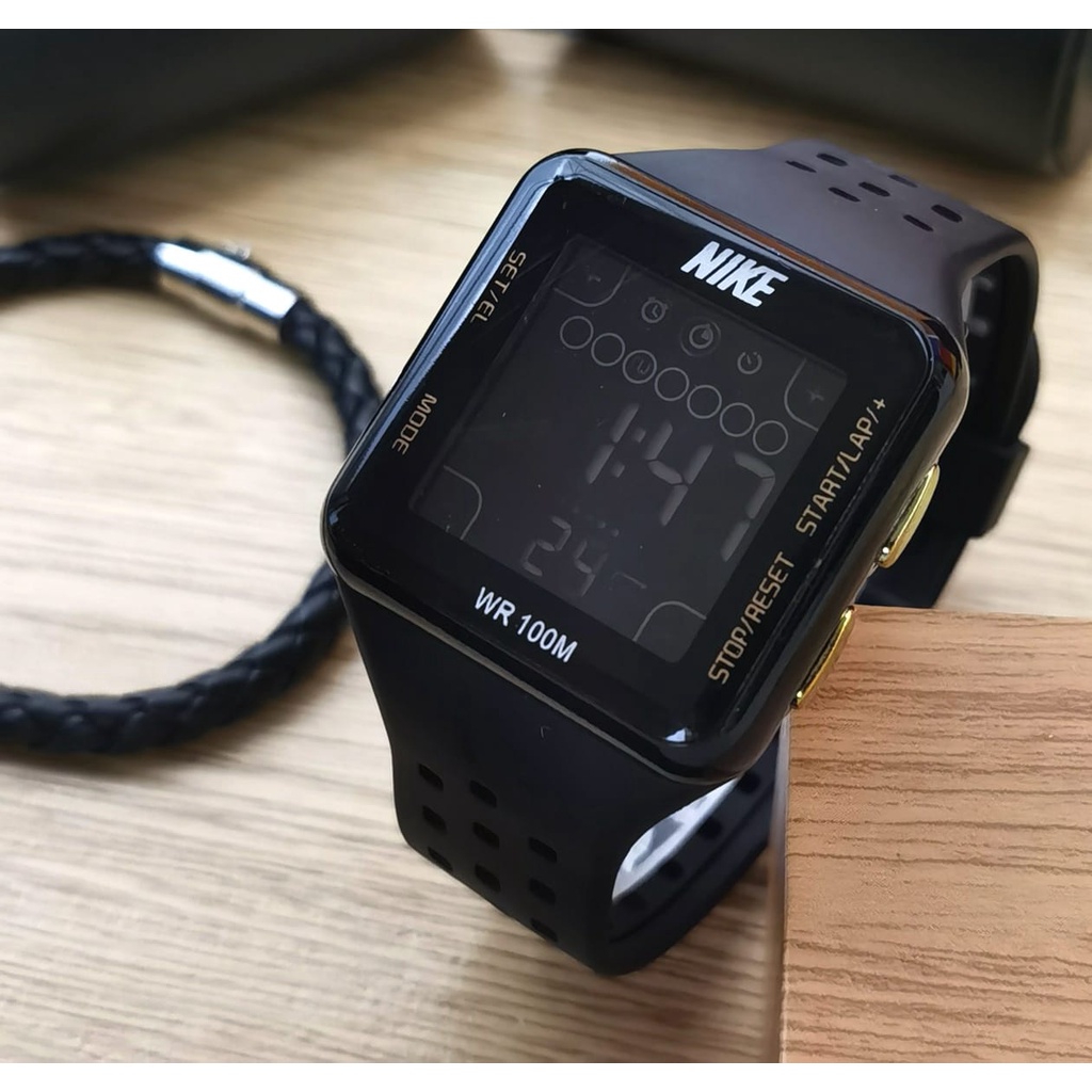 Jam Tangan Wanita Nike Digital Tali Rubber Free Gelang Body Segi Tanggal  Hari Aktif