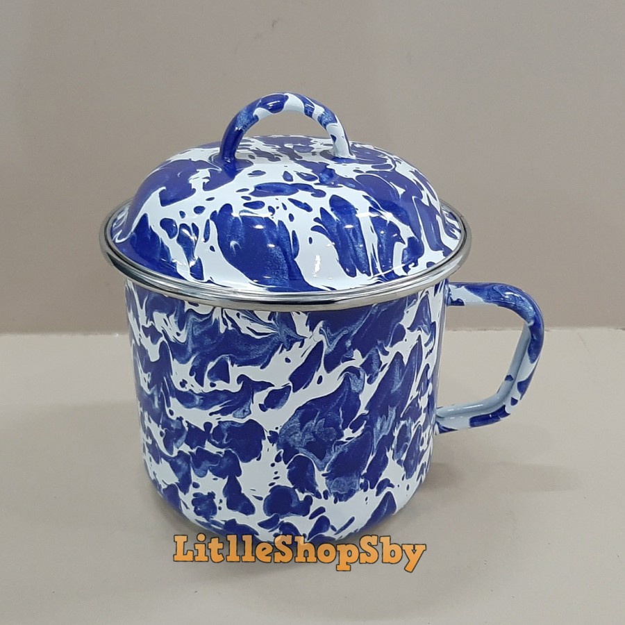 Jual Cangkir Mug Gelas Enamel 14cm Biru Tua Blirik Loreng | Shopee ...