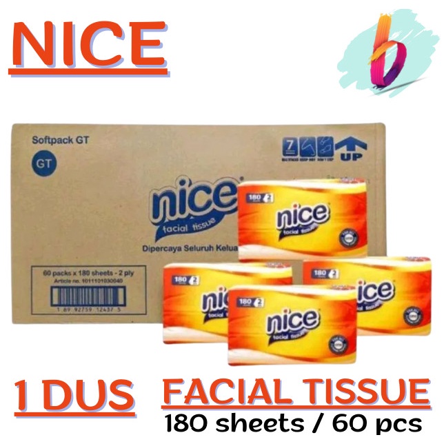 Jual Nice Facial Tissue 180 Sheets 2 Ply 1 DUS [60 pcs/ Karton ...