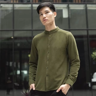 CUTOFF Brave Collarless Shirt Kemeja Koko Pique Polos Pria Lengan Panjang