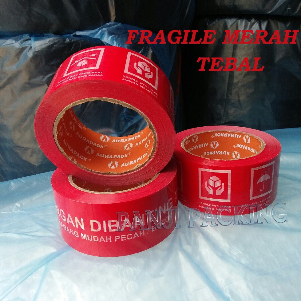 Jual LAKBAN FRAGILE MERAH AURAPACK JANGAN DIBANTING 48MM × 90Y MURAH ...