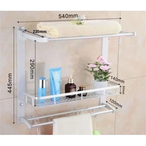 [UNIK88] HB360 Rak Dinding serbaguna Rak handuk Aluminium 3 susun size 54 cm | AutoStock