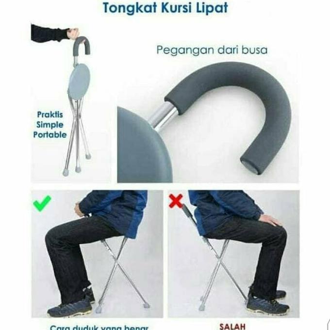 Jual Tongkat Kursi Duduk Lipat Alat Bantu Jalan Tiga Kaki Gagang Busa Shopee Indonesia