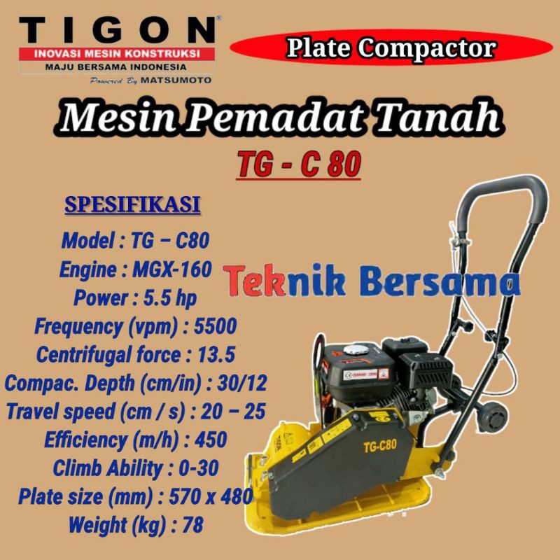 Jual Plate Compactor Tigon TG-C80 Mesin Pemadat Tanah | Shopee Indonesia