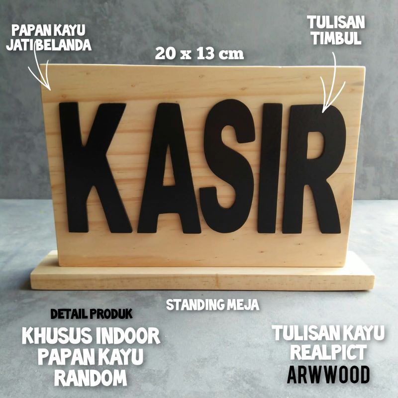 Jual Ready Tulisan Kayu Kasir Standing Meja Tulisan Timbul Kayu Jati Belanda Natural Shopee 1212