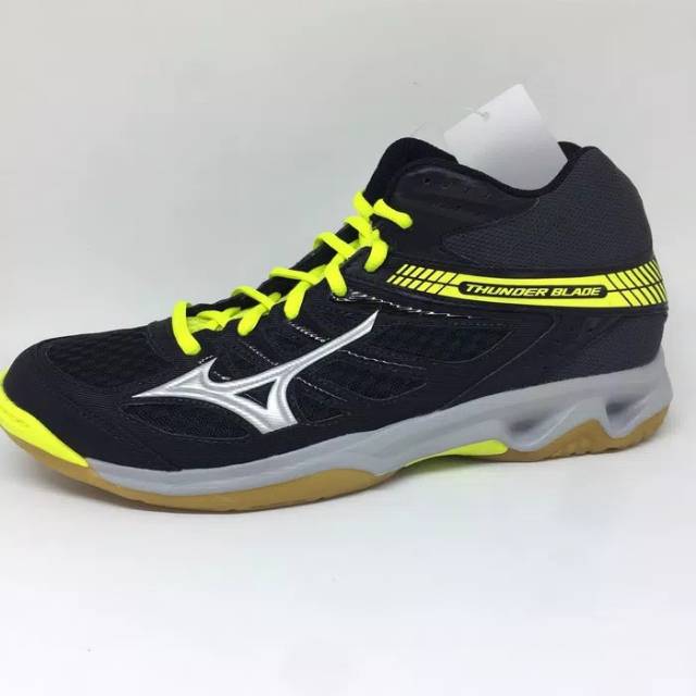 Jual Sepatu voli mizuno thunder blade mid black silver flash new