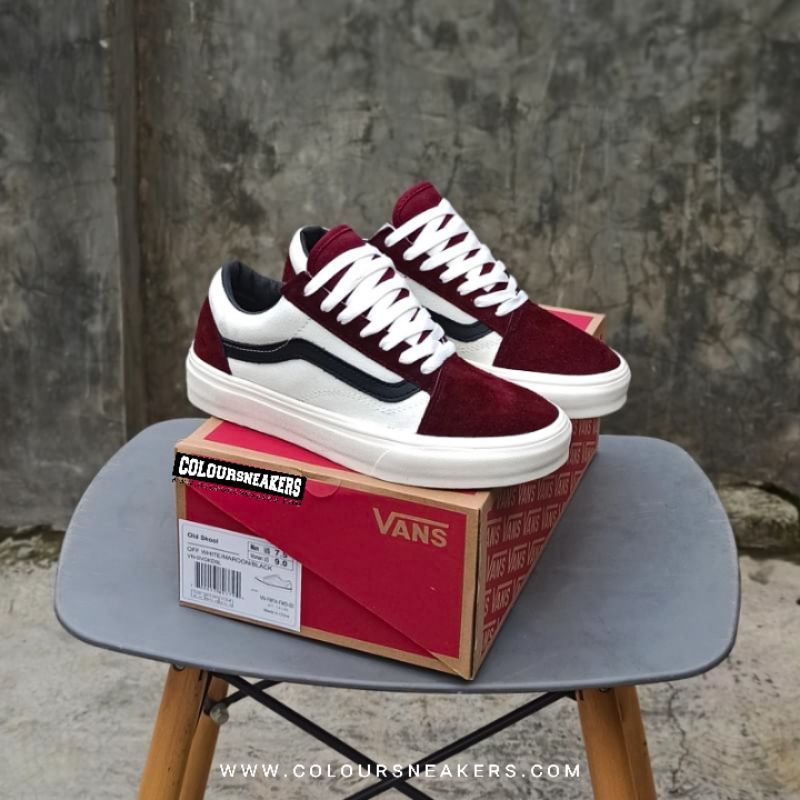 Vans old skool off white maroon top