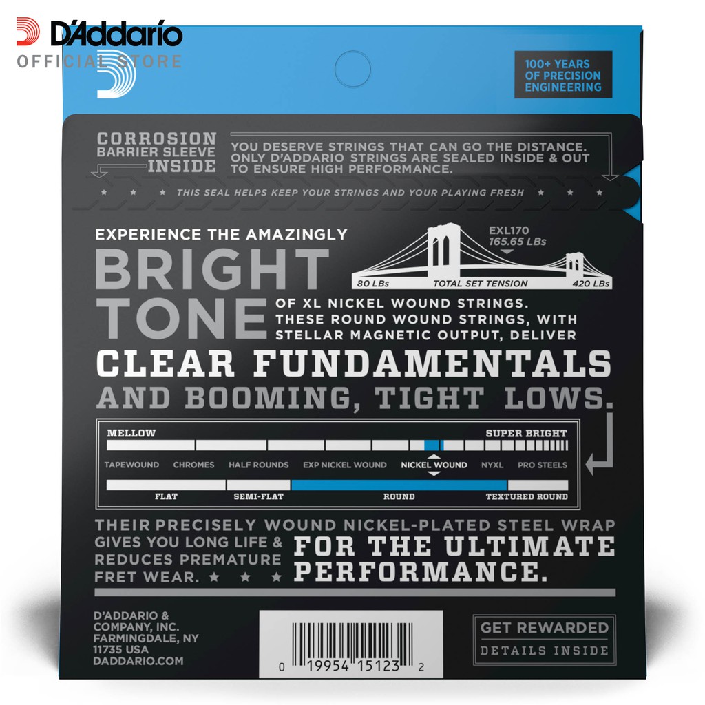 Jual D'Addario EXL170 Nickel Wound Bass Guitar Strings, Light, 45-100 ...