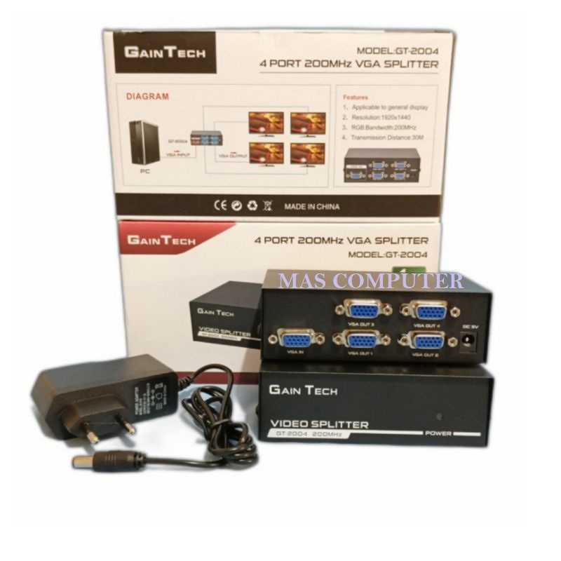 Jual SPLITTER VGA GAINTECH GT-2004 4 PORT / VGA SPLITTER 4Port 1 X 4 ...