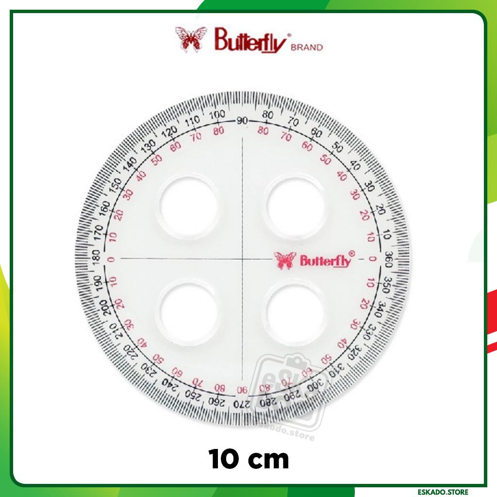 Jual Busur Derajat Butterfly 360 10cm 4 Lubang Penggaris Busur