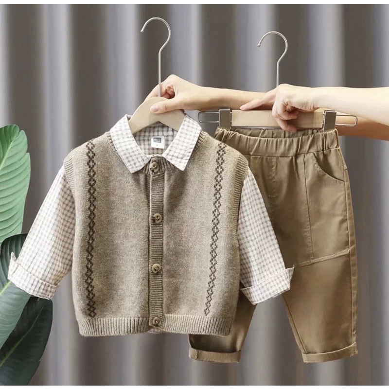 Setelan Anak Baju Kemeja Dan Celana 3 In 1 Harga Grosir 1-5 Tahun