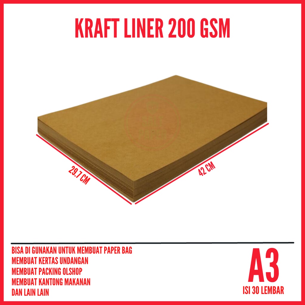 Jual Kertas Kraft A3 Liner 200 gsm isi 30 lembar / Kertas Bahan Paper ...