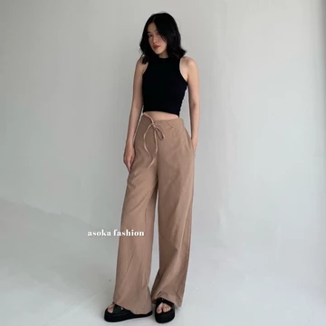 ASOKA Rachel Pants 2431 Celana Highwaist Tali Celana Linen Crinkle Kulot Casual
