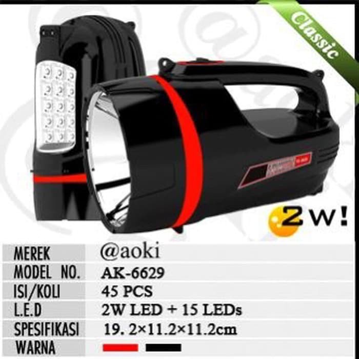 Jual AOKI Senter Led 2w+15 Led Lampu Samping AK 6629S / Senter Besar ...