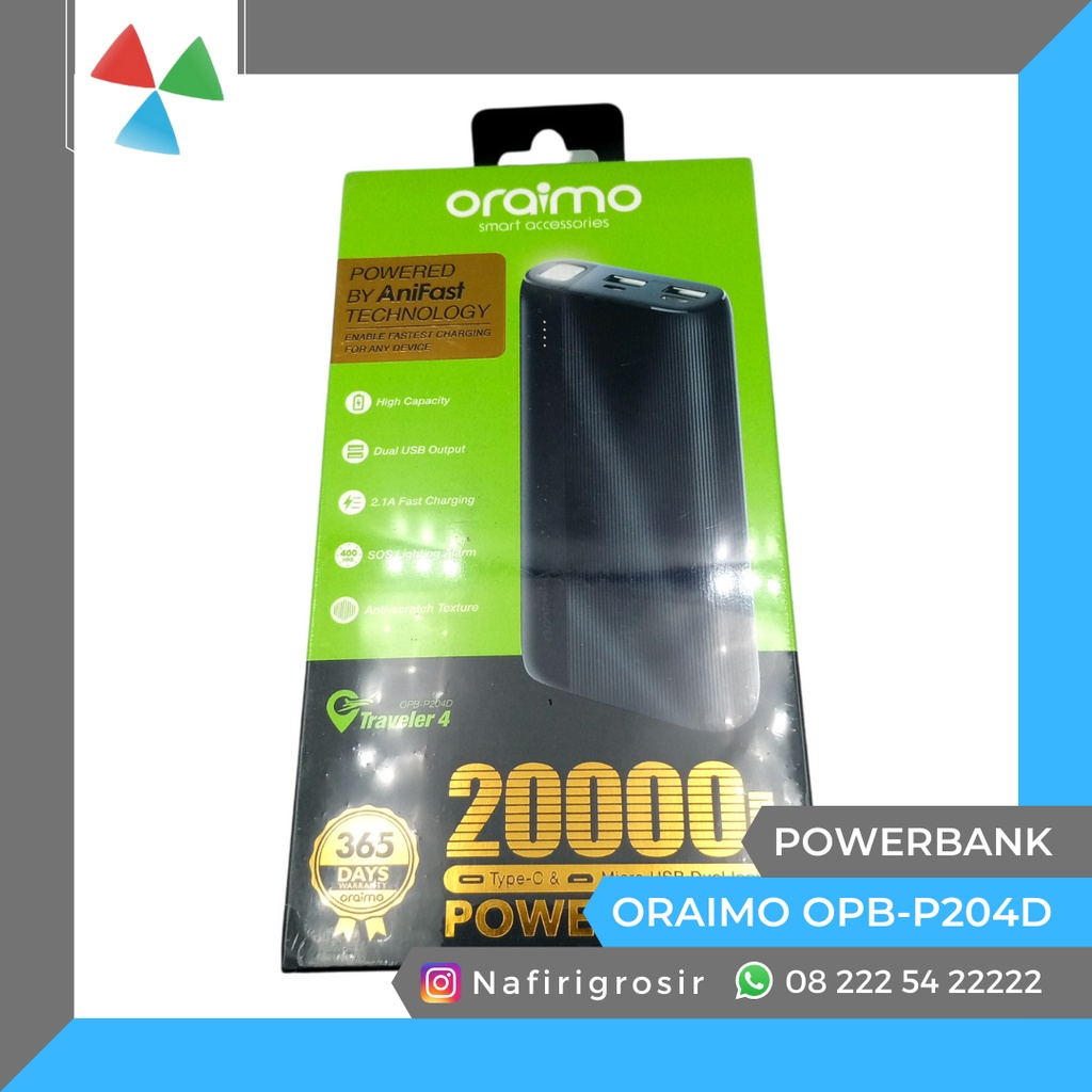 Promo Oraimo Traveler 4 Powerbank 20000mAh Dual USB Fast Charging OPB-P204D  - Black Diskon 37% di Seller Victorindo Official Store - Channel B ( Blibli  Victorindo ) - Kota Jakarta Pusat