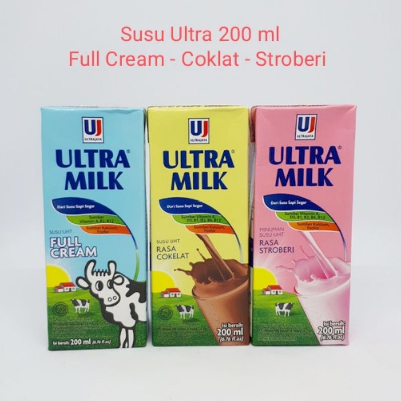 Jual Susu Ultra 200 Ml Susu Kotak Uht Rasa Cokelat Stroberi Full Cream Shopee Indonesia 5759