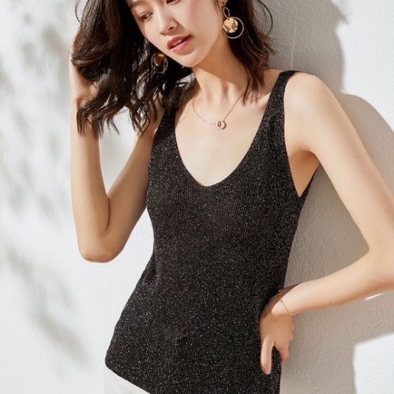 Glitter spaghetti top - pailletten tanktop dames - V-hals glanzend shirt mouwloos elegante blouse top party tanktop feestelijke tops sexy mouwloos blouse top tuniek tank top club, blauw, M