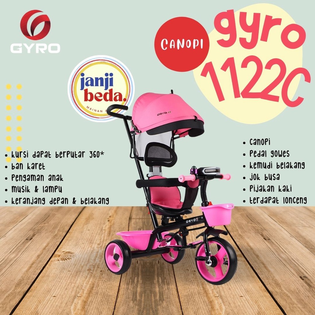 Jual Sepeda Stroller Anak Roda Tiga GYRO 1122C - tricycle bayi canopi ...