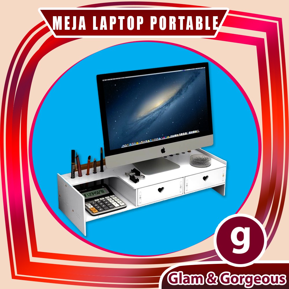 Jual Meja Laptop Portable Rak Minimalis Kayu Dekstop Penyimpanan DC022 ...
