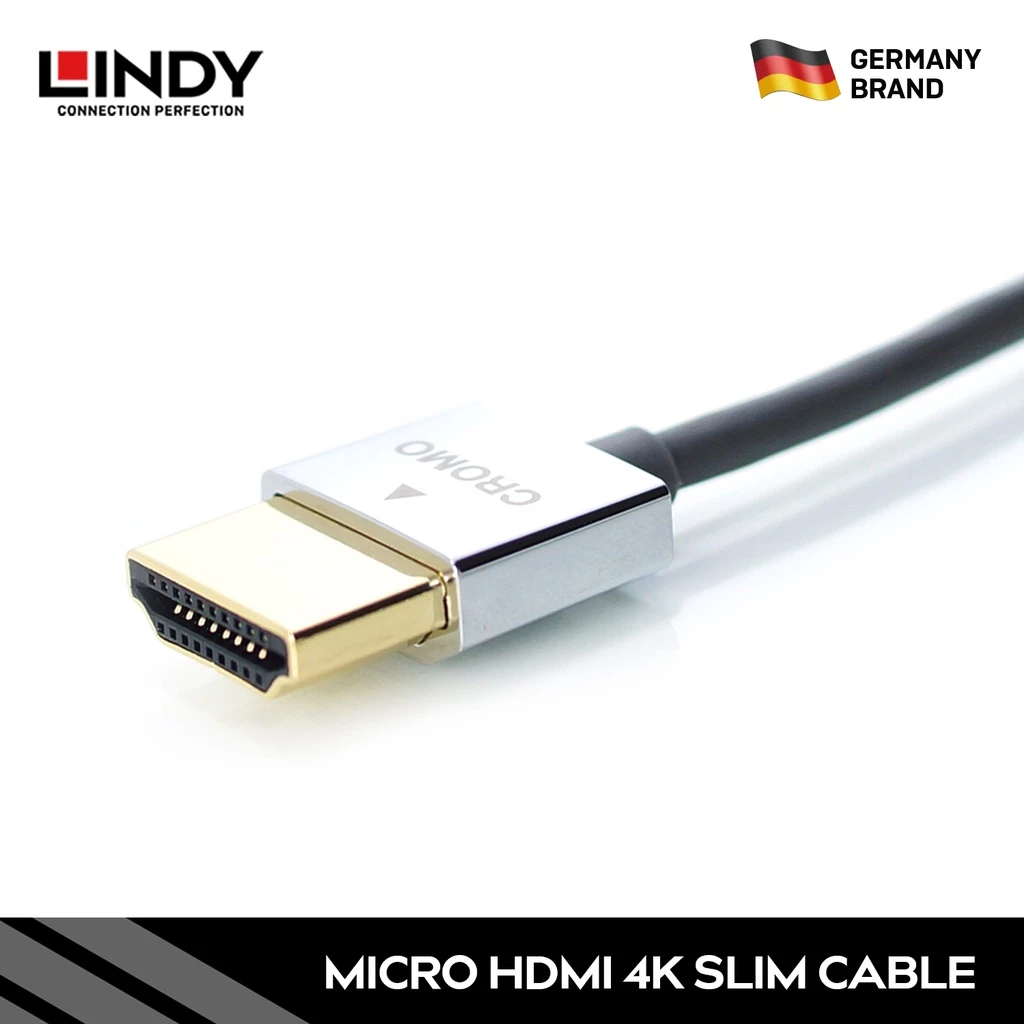 Kabel Micro HDMI Type D LINDY 0.5M 1M 2M 3M 4,5M Cromo Ultra Slim Micro HDMI 2.0 to HDMI 18Gbps 4K HDR Dolby Vision