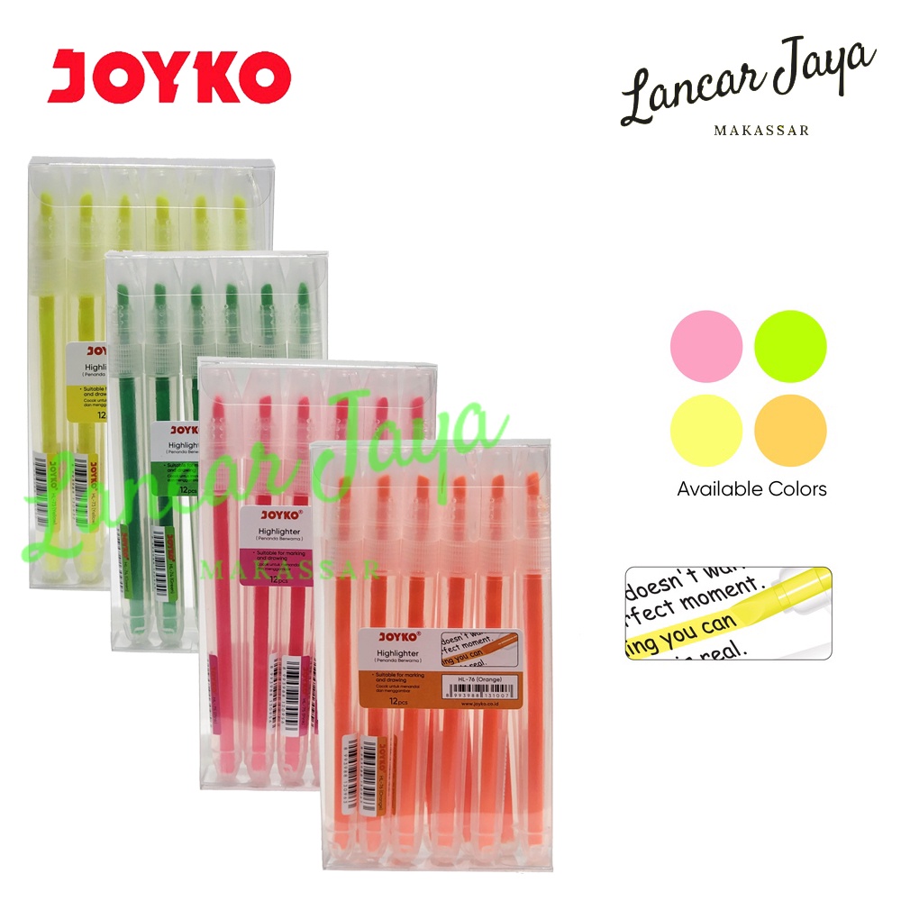 Jual [ 1 BOX / 12 PCS ] Penanda Berwarna Highlighter Joyko HL-73 ~ 74 ...