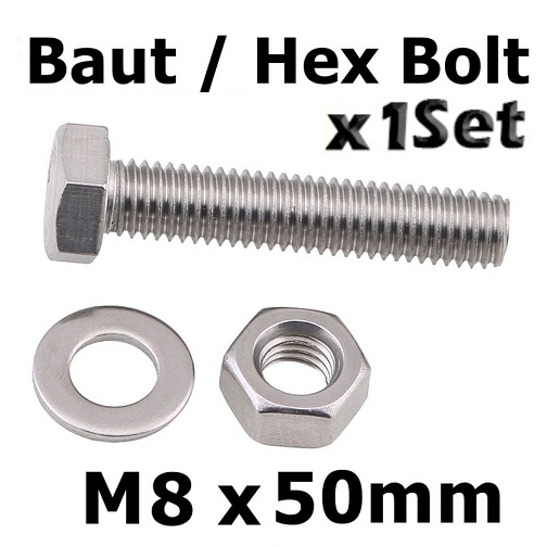 Jual Baut Mur Ring M8 x 50 Hex Bolt Bahan Putih Galvanis Kunci 13 ...