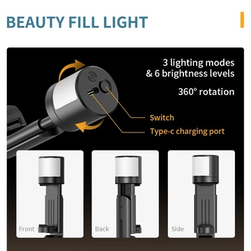 BESTOOL Q12S Tripod Mini Bluetooth Remote Fill Light 765mm Tongsis Holder Selfie Stick