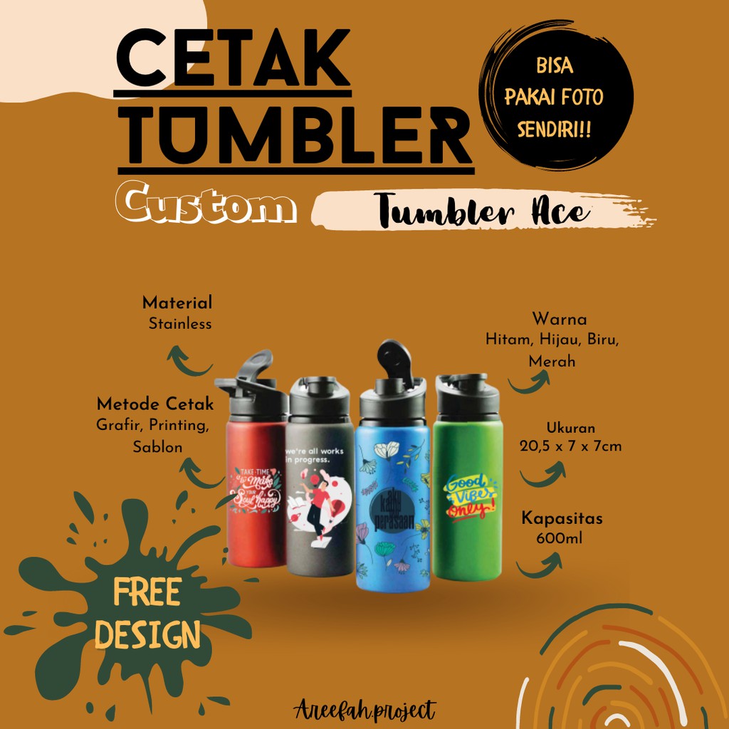 Jual Tumbler Custom 500ml TUMBLER ACE Cetak Grafir/UV Print/Sablon ...