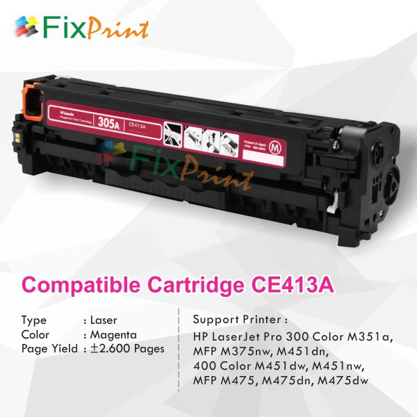Jual Cartridge Toner Compatible HP CE413A 305A Magenta HP Pro 300 400 ...