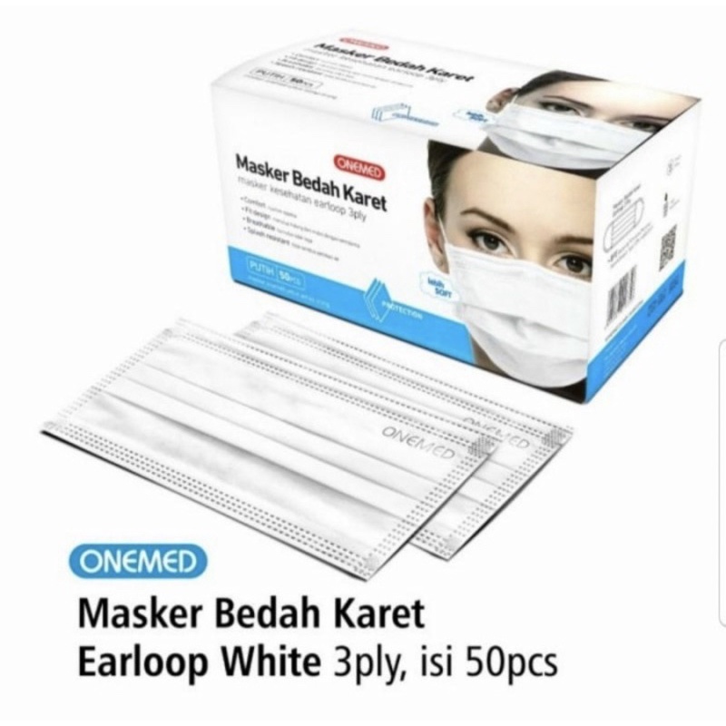 Jual Masker Bedah ONEMED Putih Medis 3 Ply Isi 50 Pcs Original Segel ...