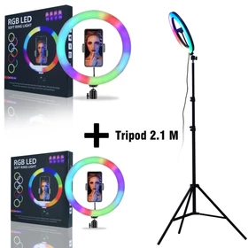 RGB LED Ring Light 26 30cm Tripod 2.1 M Ring Light Rainbow Lampu Disko