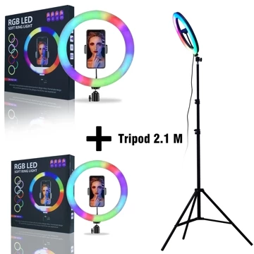RGB LED Ring Light 26 30cm Tripod 2.1 M Ring Light Rainbow Lampu Disko